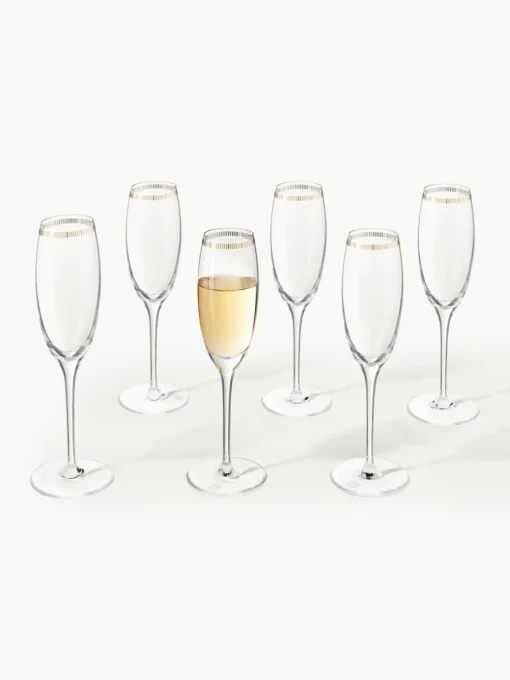 Kristallen champagneglazen Dvorak met goudkleurige decoratie, 6 stuks