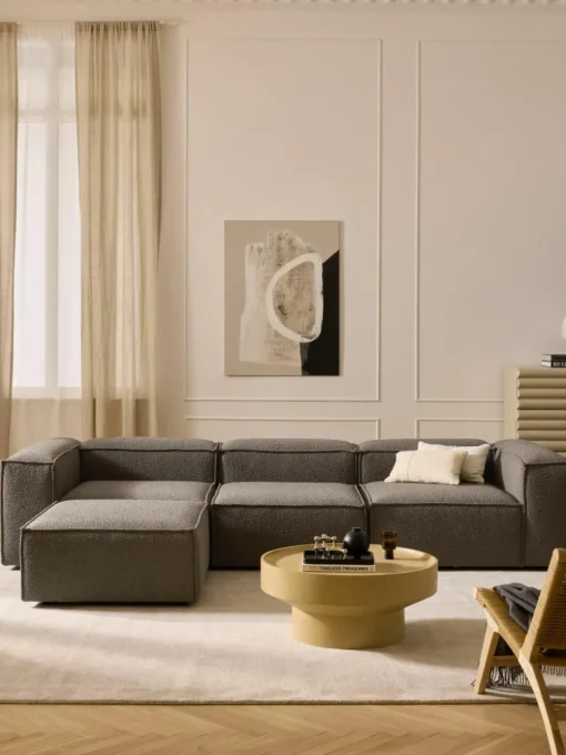 Lennon modulaire bank (4-zits) in bouclé met poef (links/rechts)