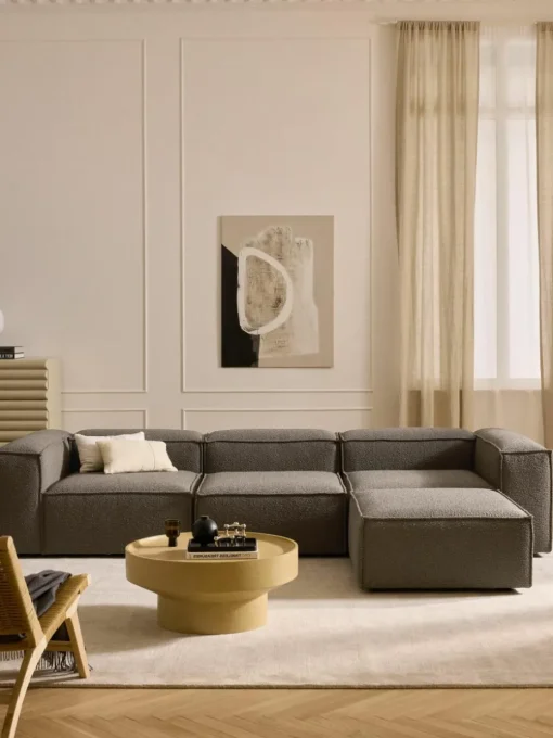 Lennon modulaire bank (4-zits) in bouclé met poef (links/rechts)