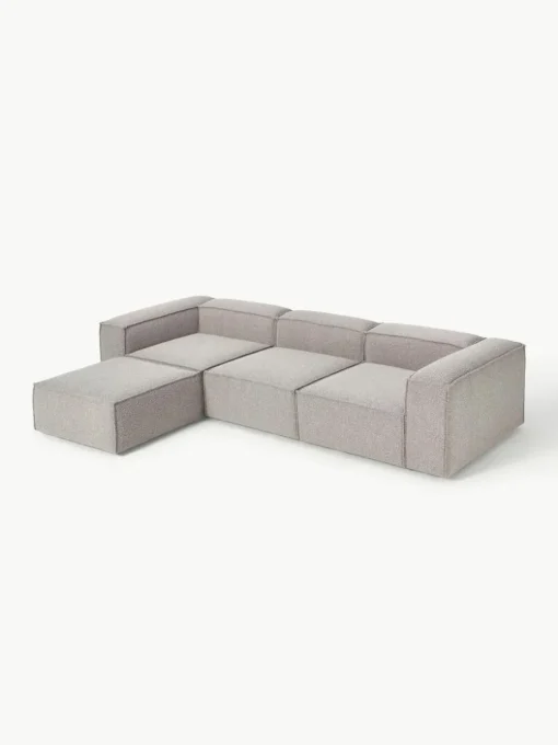 Lennon 4-zits modulaire bank in bouclé met poef (links/rechts)