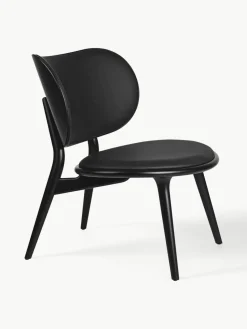 Leren loungefauteuil Rock met houten poten, handgemaakt