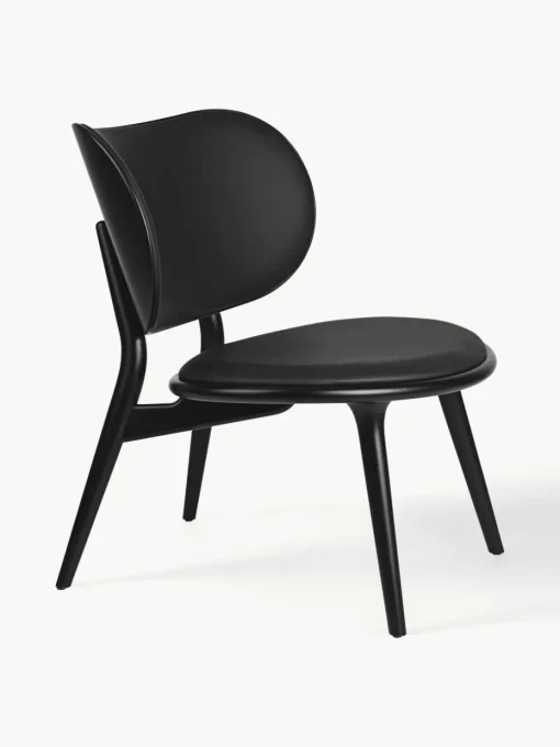Leren loungefauteuil Rock met houten poten, handgemaakt