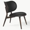 Leren loungefauteuil Rock met houten poten, handgemaakt