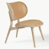 Leren loungefauteuil Rock met houten poten, handgemaakt