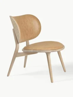 Leren loungefauteuil Rock met houten poten, handgemaakt