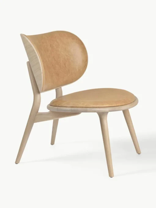 Leren loungefauteuil Rock met houten poten, handgemaakt
