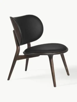 Leren loungefauteuil Rock met houten poten, handgemaakt