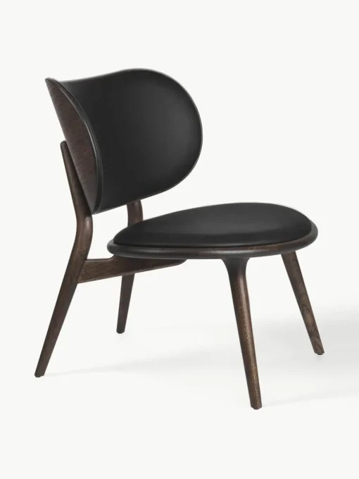 Leren loungefauteuil Rock met houten poten, handgemaakt