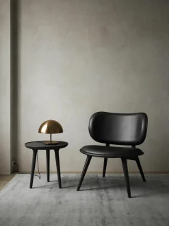 Leren loungefauteuil Rock met houten poten, handgemaakt
