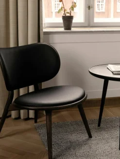 Leren loungefauteuil Rock met houten poten, handgemaakt