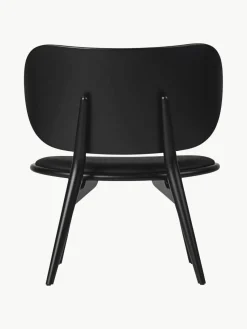 Leren loungefauteuil Rock met houten poten, handgemaakt