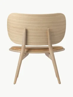 Leren loungefauteuil Rock met houten poten, handgemaakt
