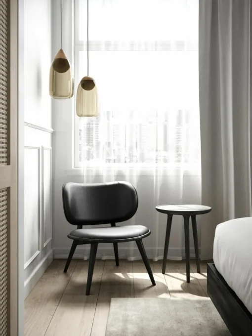 Leren loungefauteuil Rock met houten poten, handgemaakt