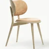 Leren stoel Rocker met houten poten, handgemaakt