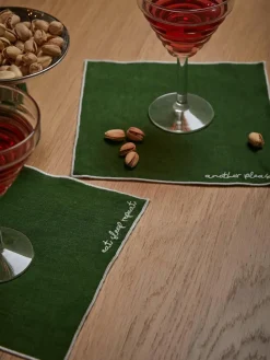 Linnen cocktailservetten Cosmo met borduursel, 4 stuks