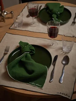 Linnen cocktailservetten Cosmo met borduursel, 4 stuks