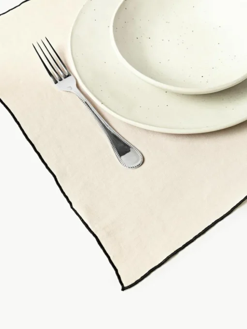 Linnen cocktailservetten Cosmo met borduursel, 4 stuks