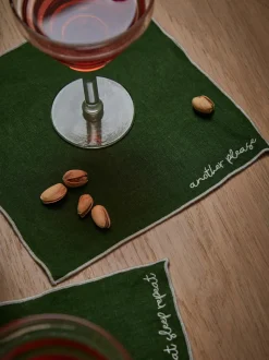 Linnen cocktailservetten Cosmo met borduursel, 4 stuks