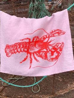 Linnen theedoek Lobster, handgedrukt