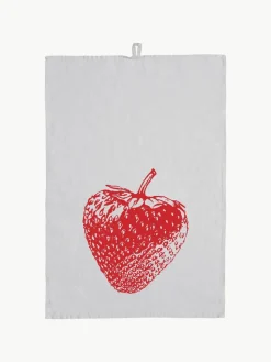 Linnen theedoek Strawberry, handgedrukt