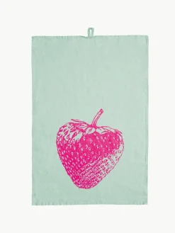 Linnen theedoek Strawberry, handgedrukt