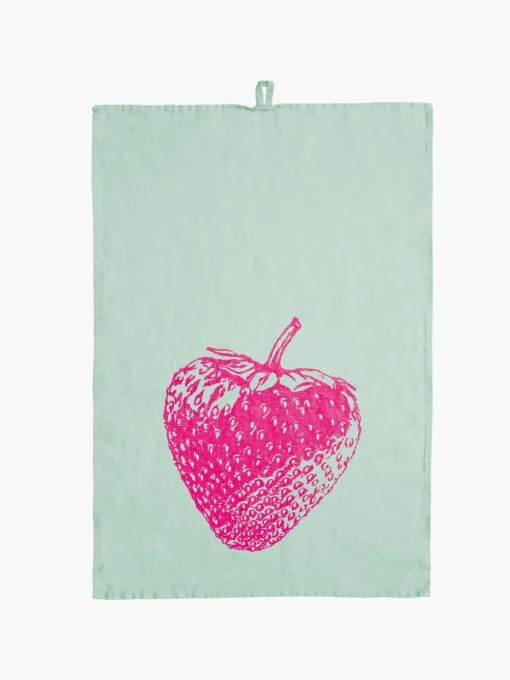 Linnen theedoek Strawberry, handgedrukt