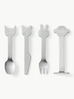 Mat geborstelde kinderbestekset Animal Friends, 4-delig