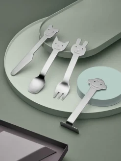 Mat geborstelde kinderbestekset Animal Friends, 4-delig