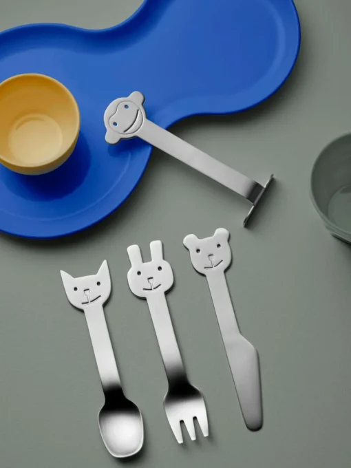 Mat geborstelde kinderbestekset Animal Friends, 4-delig