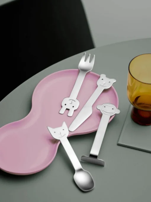 Mat geborstelde kinderbestekset Animal Friends, 4-delig