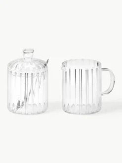 Melkkan en suikerpotset Brilia van glas, set van 3