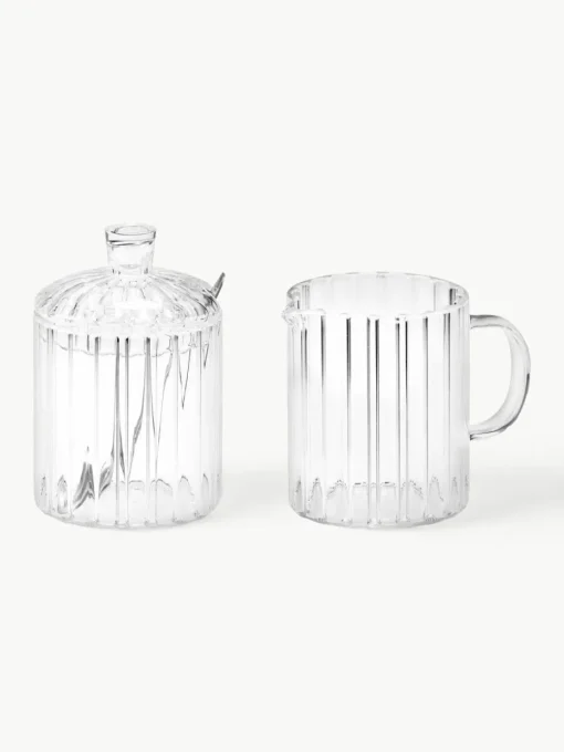Melkkan en suikerpotset Brilia van glas, set van 3