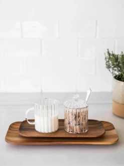 Melkkan en suikerpotset Brilia van glas, set van 3