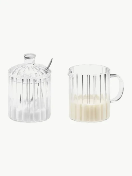 Melkkan en suikerpotset Brilia van glas, set van 3