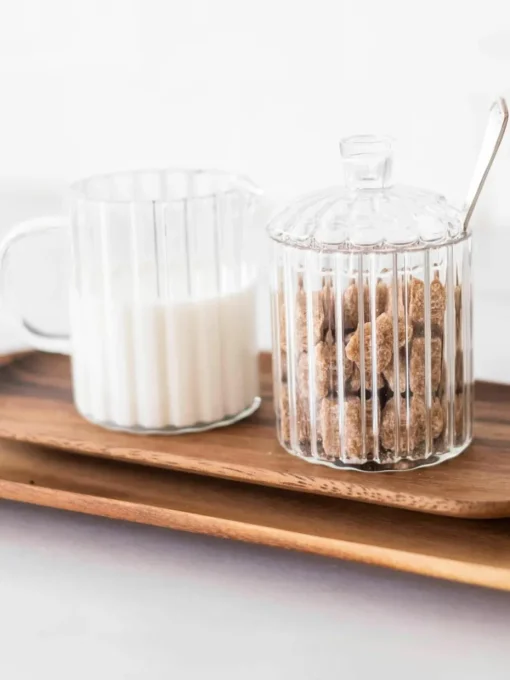 Melkkan en suikerpotset Brilia van glas, set van 3