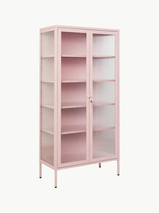 Metalen vitrinekast The Collector met geribbeld glas