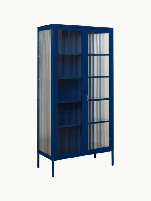 Metalen vitrinekast The Collector met geribbeld glas