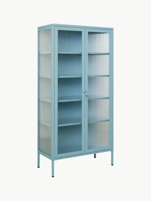 Metalen vitrinekast The Collector met geribbeld glas