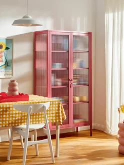 Metalen vitrinekast The Collector met geribbeld glas