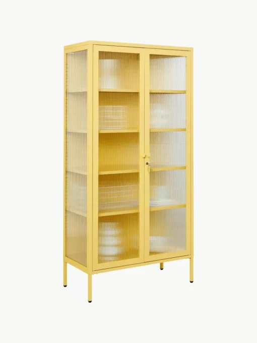 Metalen vitrinekast The Collector met geribbeld glas