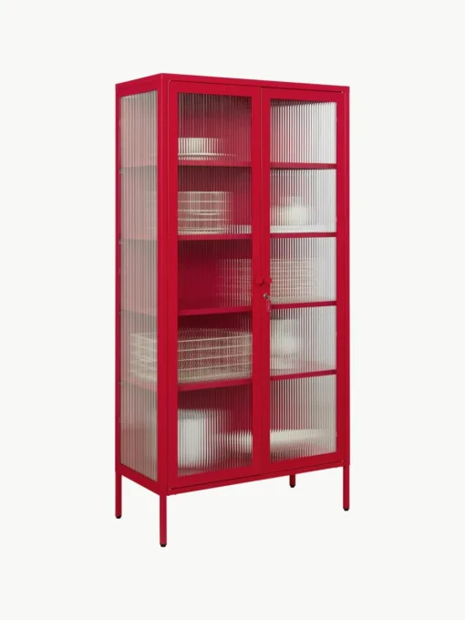 Metalen vitrinekast The Collector met geribbeld glas