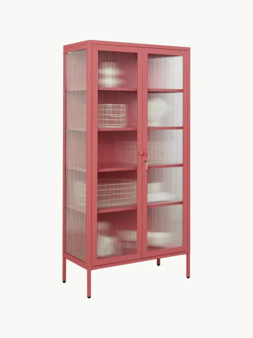 Metalen vitrinekast The Collector met geribbeld glas
