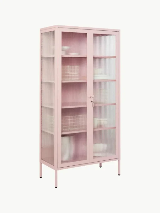 Metalen vitrinekast The Collector met geribbeld glas