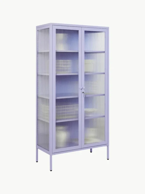 Metalen vitrinekast The Collector met geribbeld glas