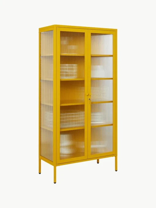 Metalen vitrinekast The Collector met geribbeld glas