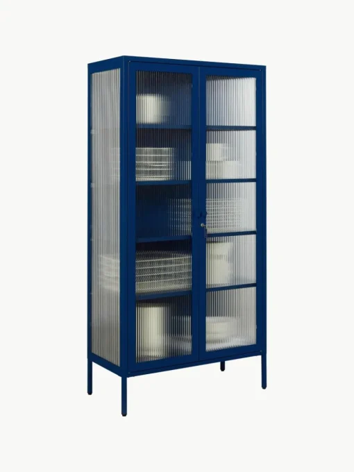 Metalen vitrinekast The Collector met geribbeld glas