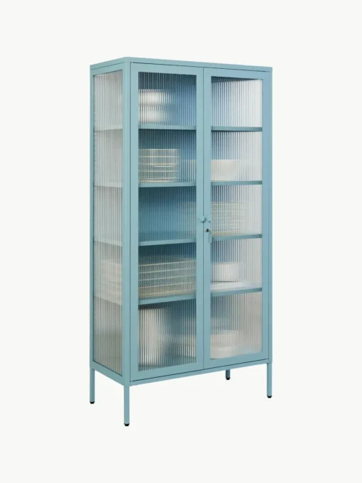 Metalen vitrinekast The Collector met geribbeld glas