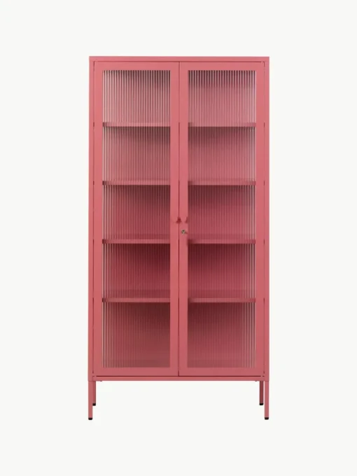 Metalen vitrinekast The Collector met geribbeld glas