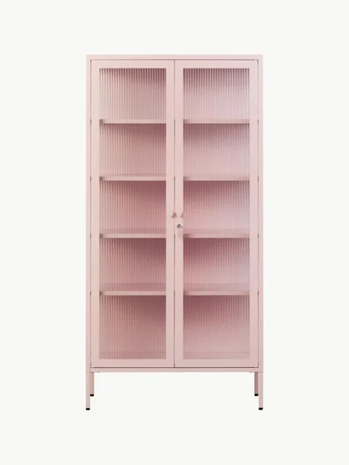 Metalen vitrinekast The Collector met geribbeld glas