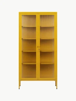 Metalen vitrinekast The Collector met geribbeld glas
